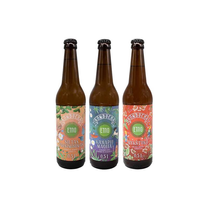 Kombucha fermentuotos arbatos gėrimų rinkinys, ETNO, 500 ml x 3 vnt.