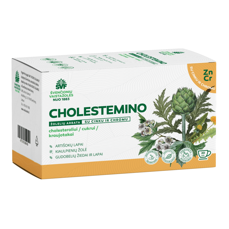 Cholestemino, žolelių arbata su cinku ir chromu, cholesteroliui, Švenčionių vaistažolės, 20 pak.