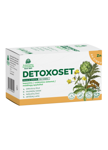 Detoxoset, žolelių arbata, su cinku, kepenims / virškinimo sistemai / medžiagų apykaitai, Švenčionių vaistažolės, 20 pak.