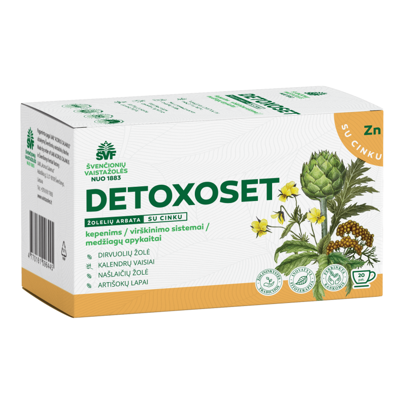 Detoxoset, žolelių arbata, su cinku, kepenims / virškinimo sistemai / medžiagų apykaitai, Švenčionių vaistažolės, 20 pak.