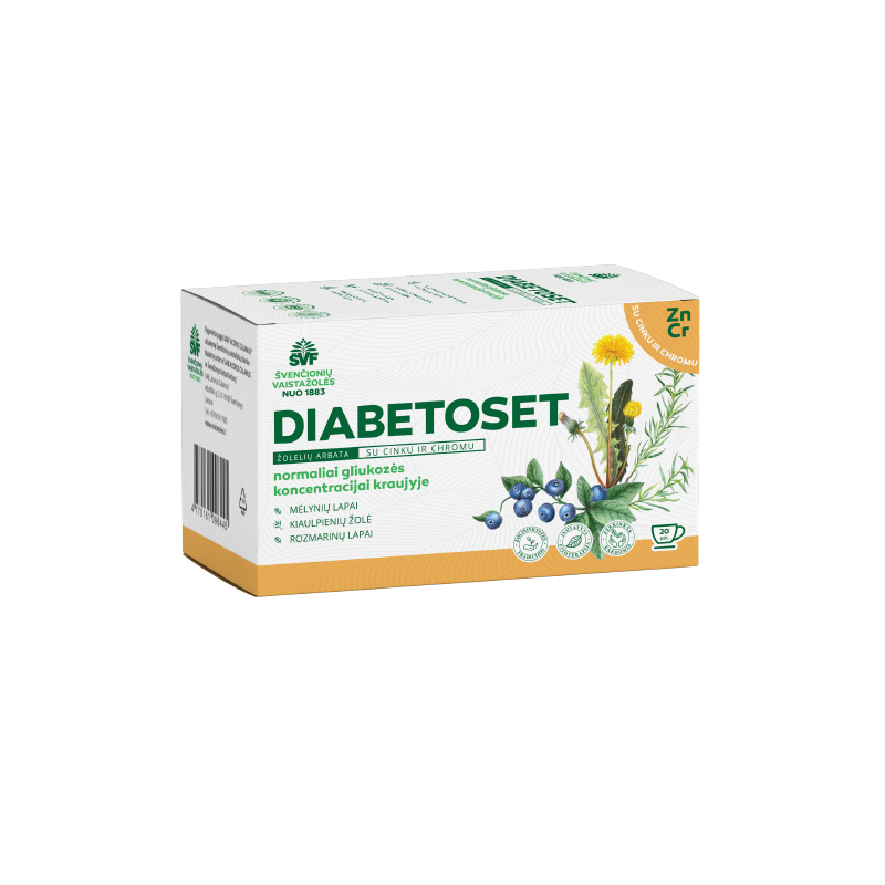 Diabetoset, herbal tea with zinc and chromium, Švenčionių vaistažolės, 20 tea bags