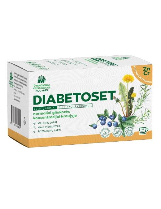 Diabetoset, žolelių arbata, su cinku ir chromu, Švenčionių vaistažolės, 20 pak.