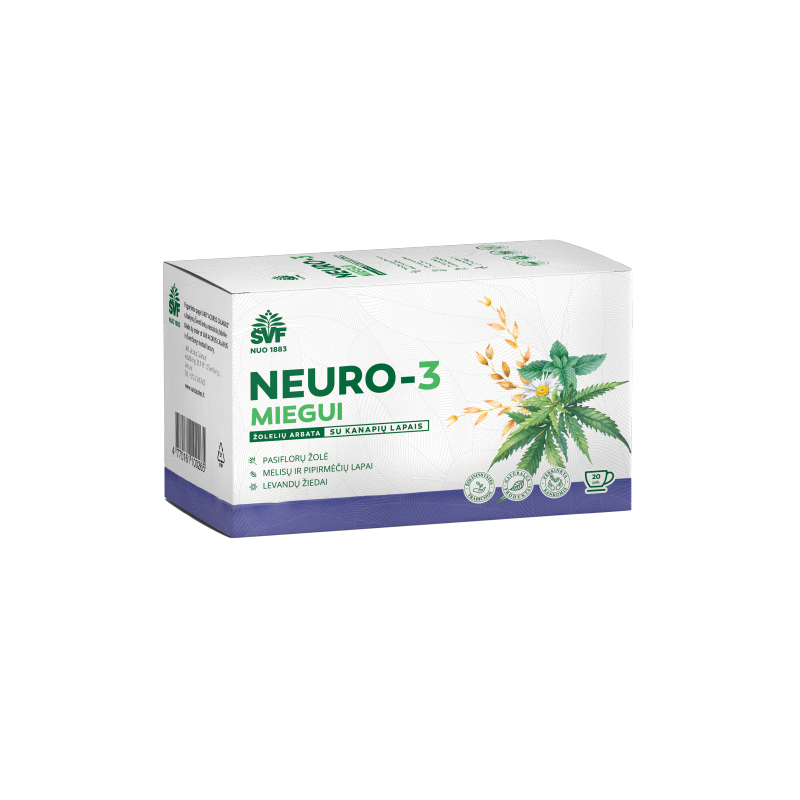 Neuro-3 miegui, žolelių arbata su kanapių lapais, Švenčionių vaistažolės, 20 pak.