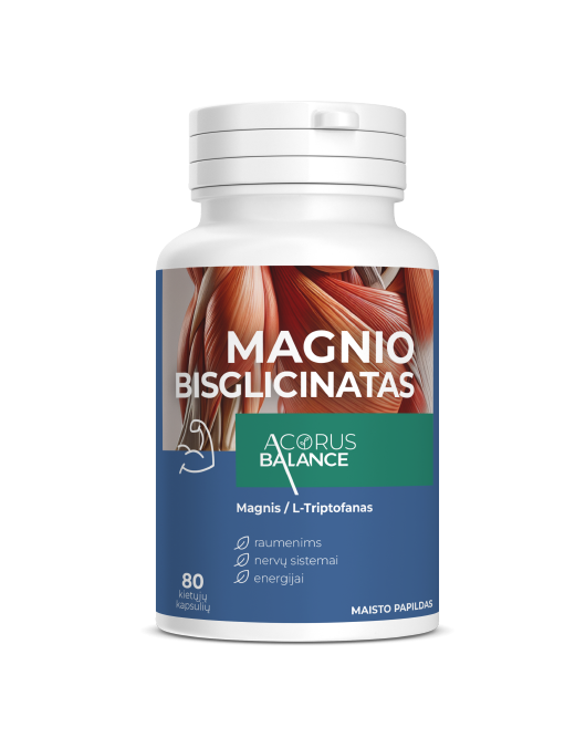 Magnio bisglicinatas, raumenims / nervų sistemai/ energijai, Acorus Balance, 80 kaps.