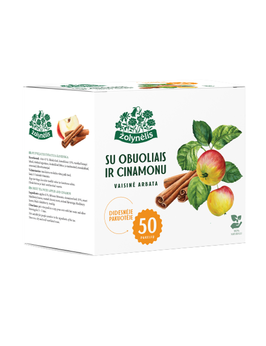 Vaisinė arbata su obuoliais ir cinamonu, Žolynėlis, 50 pakelių