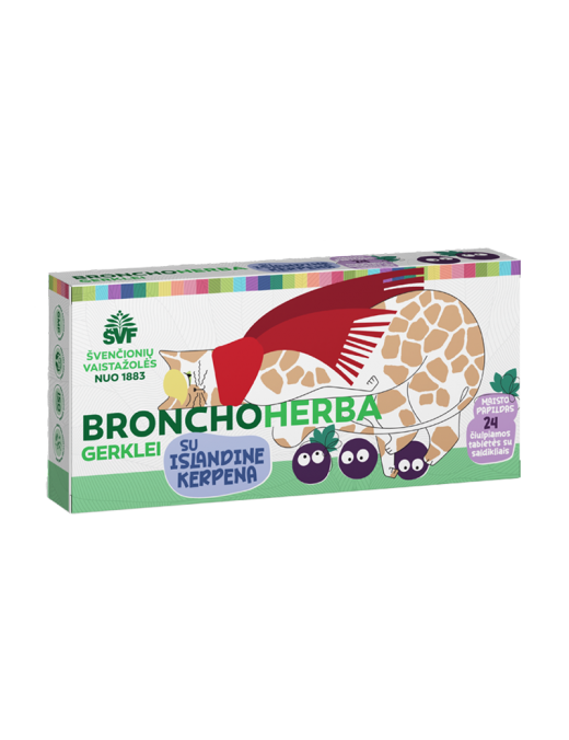 Bronchoherba gerklei vaikams, tabletės kvėpavimo takams, Švenčionių vaistažolės, 24 pakelių