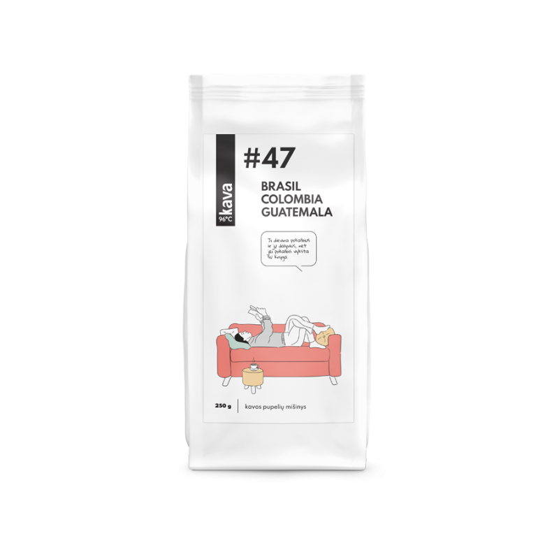 KAVA96 Nr.47 roasted coffee beans, MIX (Brasil NY2 Moggiana, Colombia Supremo, Guatemala SHB)