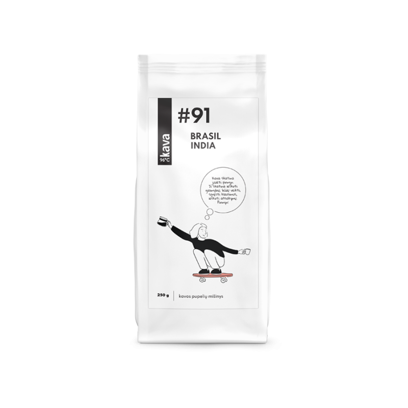 KAVA96 Nr.91 roasted speciality coffee beans, MIX Brasil (NY2 Moggiana), India (Robusta Cherry AB)