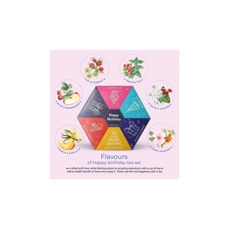 Birthday tea selection, Acorus, 60 tea bags, 6 flavours