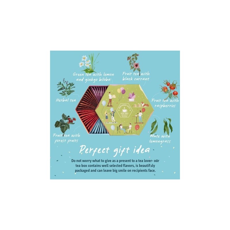 Birthday gift tea selection, Acorus, 60 tea bags, 6 flavours