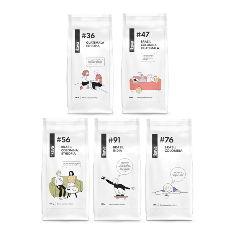 Kavos pupelių rinkinys MIX (250 g x 5 vnt.), KAVA96