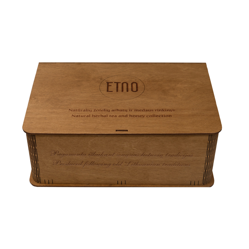 Natural herbal tea and honey set, ETNO, wooden box, 60 tea bags, 5 flavours