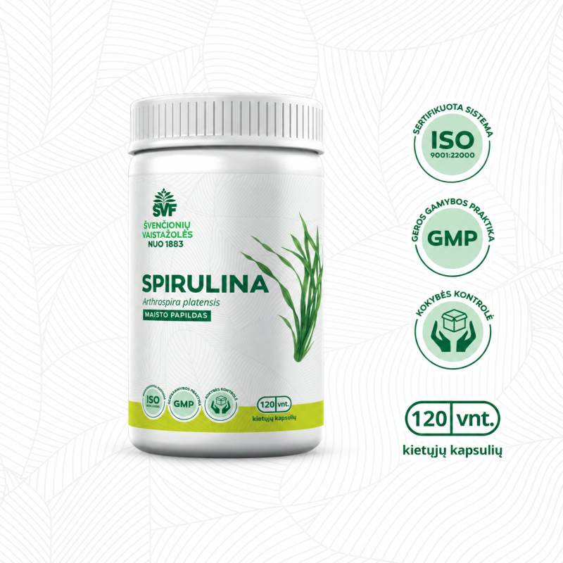 Spirulina, food supplement in capsules, Švenčionių vaistažolės, 120 capsules