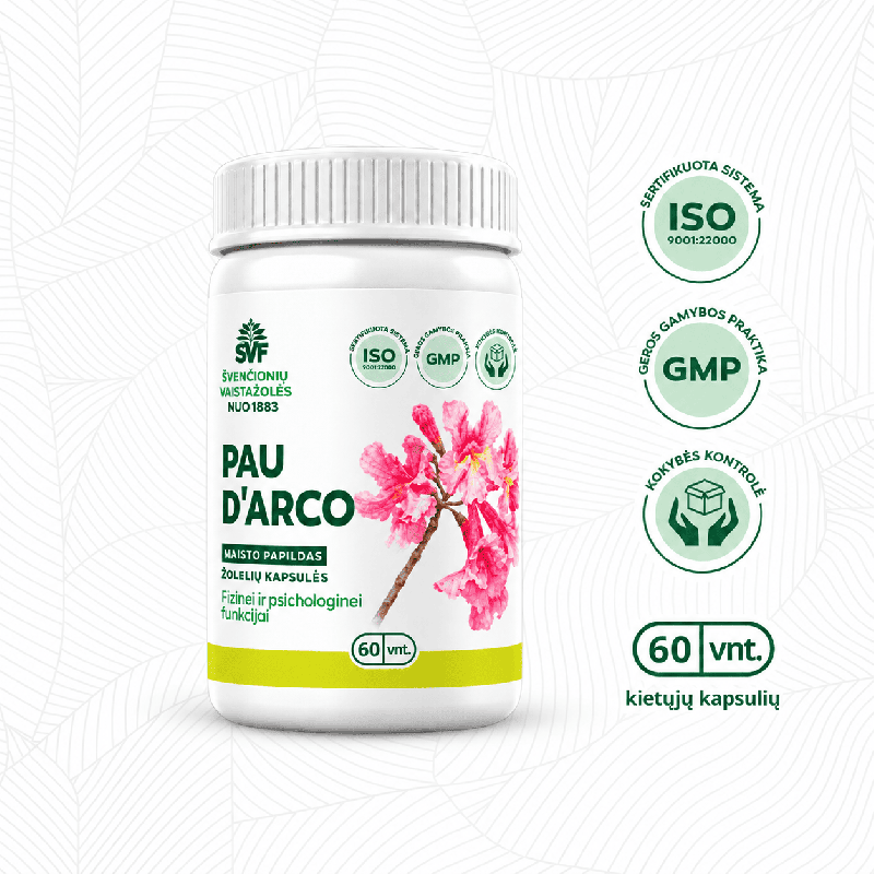 Pau D'arco, maisto papildas kapsulėse, Švenčionių vaistažolės, 60 vnt.  | Onelife.lt