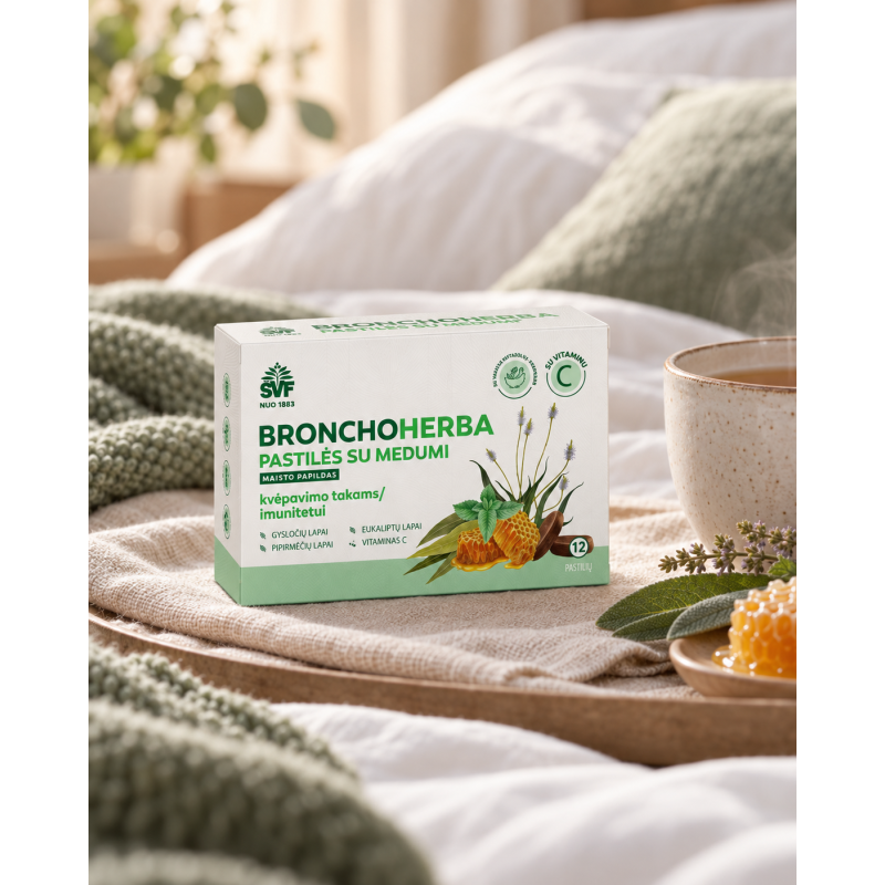 Bronchoherba lozenges with honey, for the respiratory tract, Švenčionių vaistažolės, 12 lozenges
