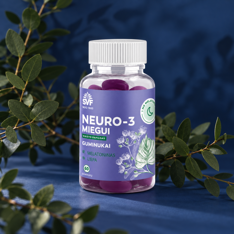 Neuro-3 sleep gummies with melatonin, Švenčionių vaistažolės, 60 pcs