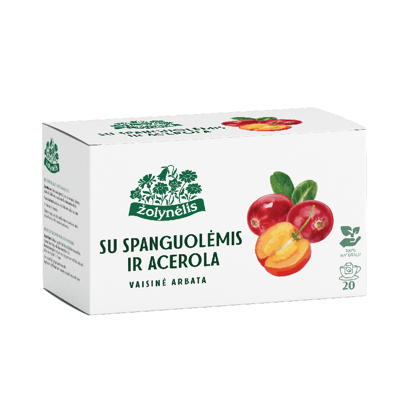Vaisinė arbata su spanguolėmis ir acerola ŽOLYNĖLIS, 20 pakelių | Onelife.lt
