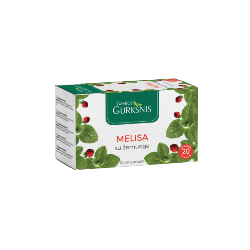 Lemon balm with wild strawberry herbal tea, Gamtos Gurkšnis, 20 tea bags