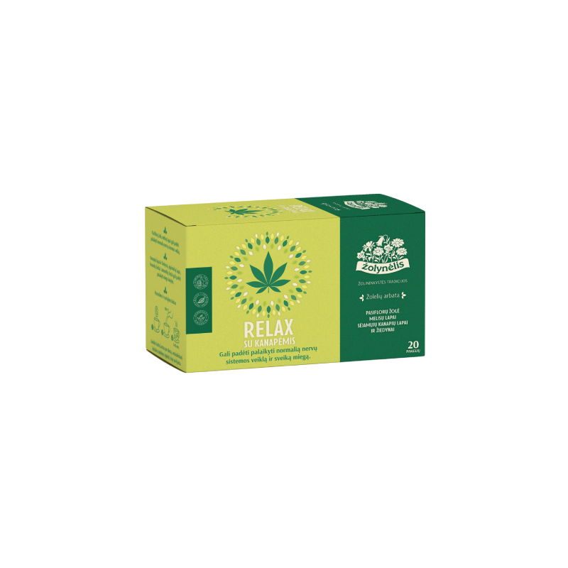 Relax with hemp, herbal tea for the nervous system, relaxation and sleep, Žolynėlis, 20 tea bags