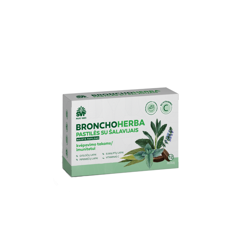Bronchoherba lozenges with sage, for the respiratory tract, Švenčionių vaistažolės, 12 lozenges