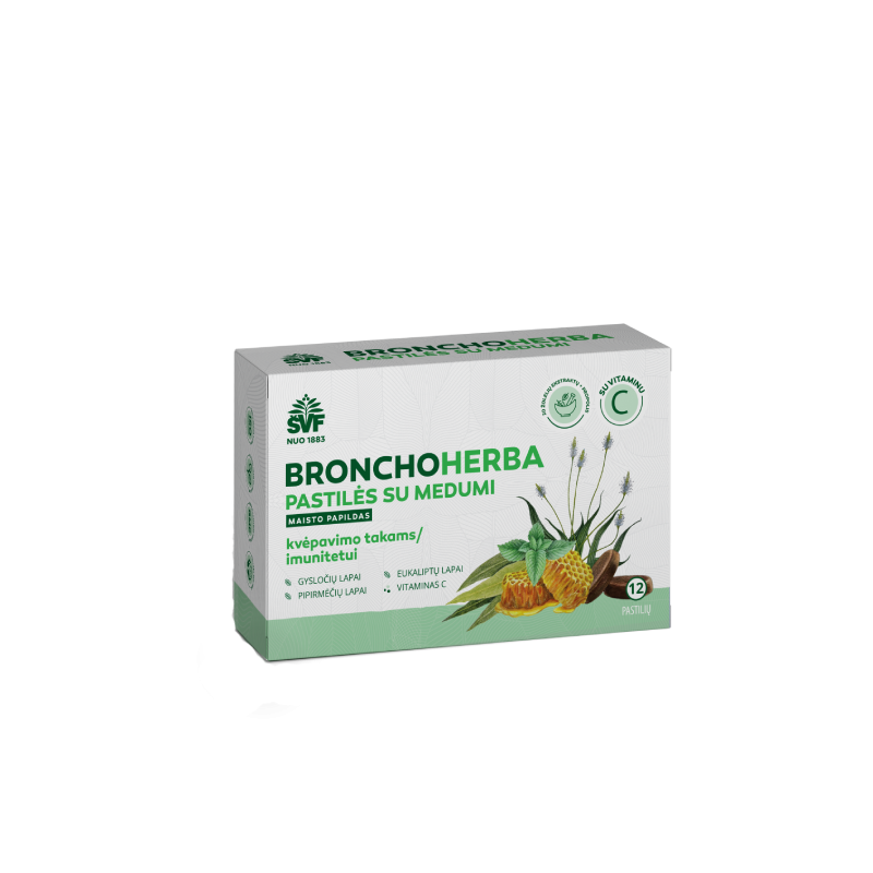 Pastilės Bronchoherba su medumi ŠVF, 12 vnt.