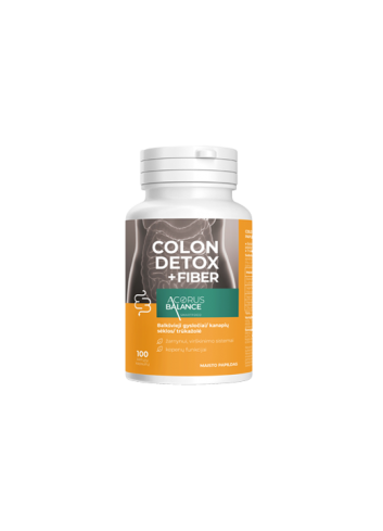 Skaidulos Colon detox + Fiber kapsulės, žarnynui, Acorus Balance, 100 vnt.