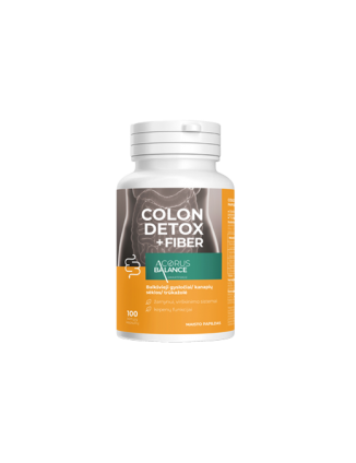 Skaidulos Colon detox + Fiber kapsulės, žarnynui, Acorus Balance, 100 vnt.